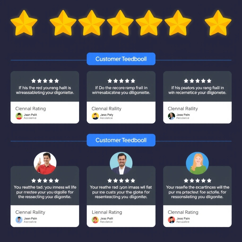 Client testimonial interface showing professional reviews and ratings