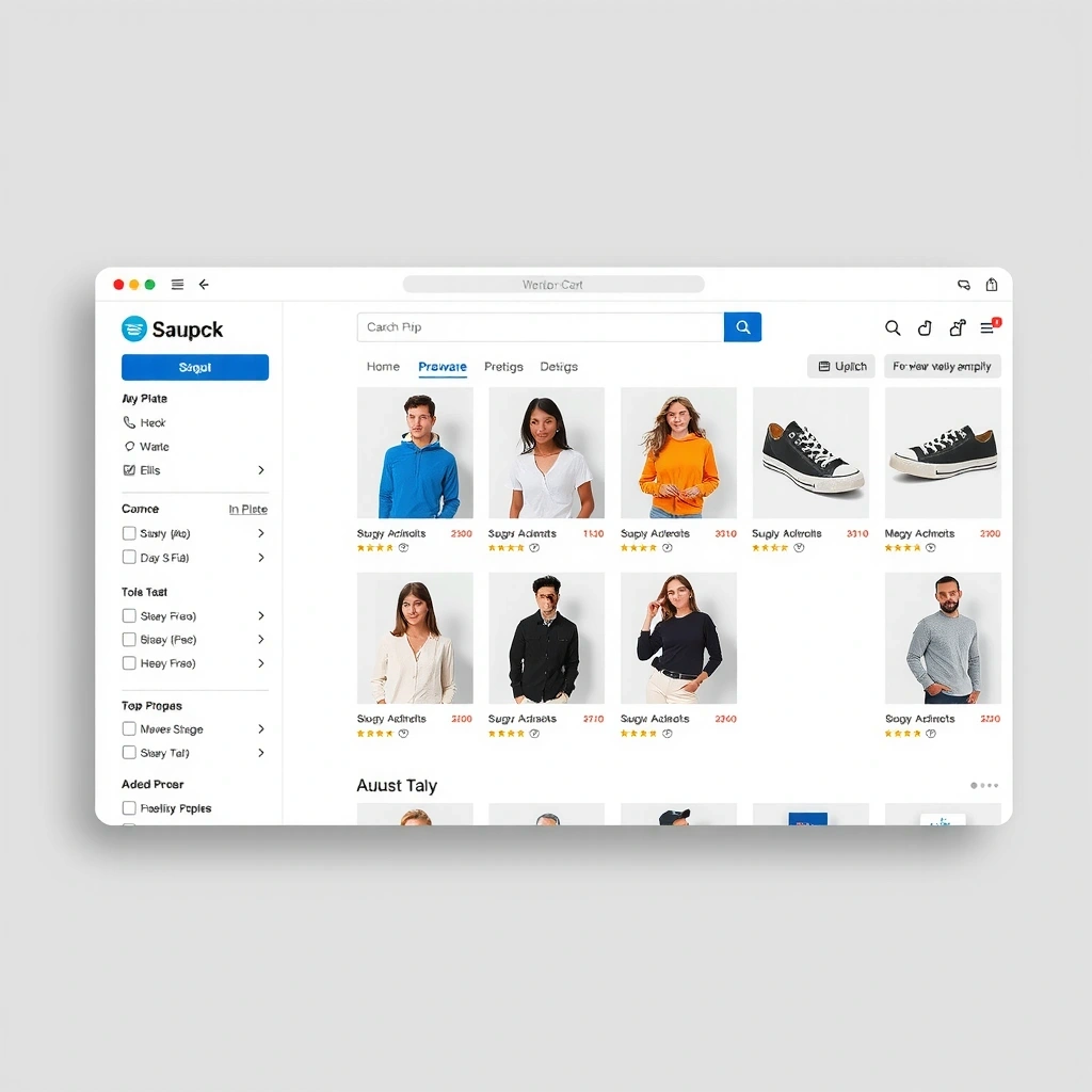E-commerce website design mockup with modern product catalog and shopping cart interface